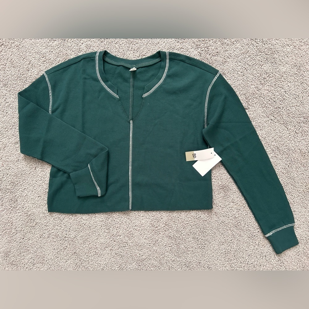 Long Sleeve Cropped Knit Henley NWT